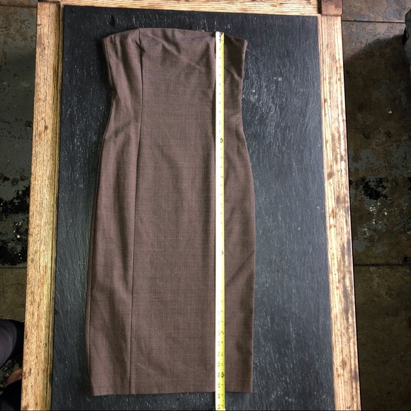 une] Brown Classic Plaid Wool Strapless Sexy Elegance Bodycon Strapless Dress - Picture 11 of 12